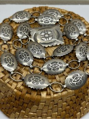 Native American Stamped Concho Belt Sterling Silver Handmade Unmarked